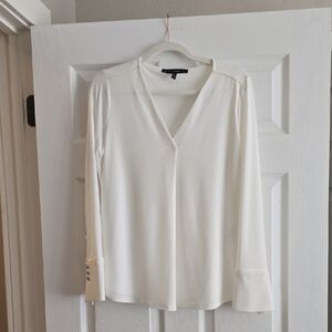 White House Black Market Cream V-Neck Blouse